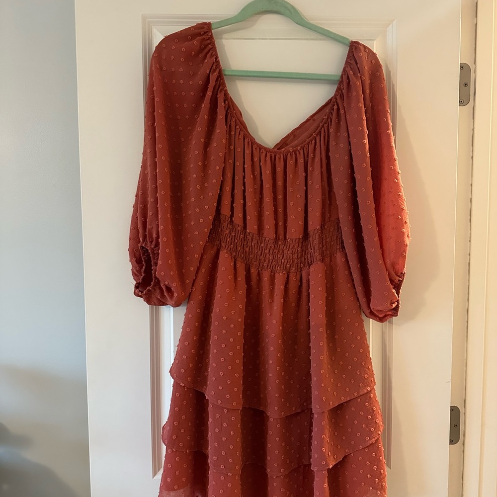 Rust Dress with Tiered Design